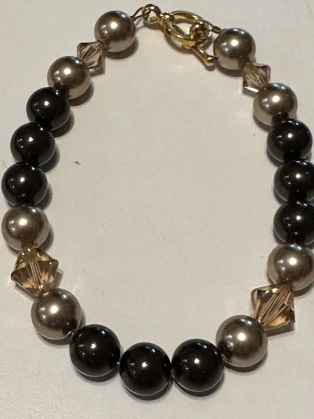 Gold Tone Faux Pearl Hematite Beaded Bracelet Toggle Clasp Wedding Formal